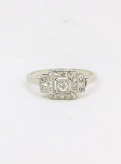 Bague Art Deco gradins or blanc platine diamants 0,15 ct - Castafiore