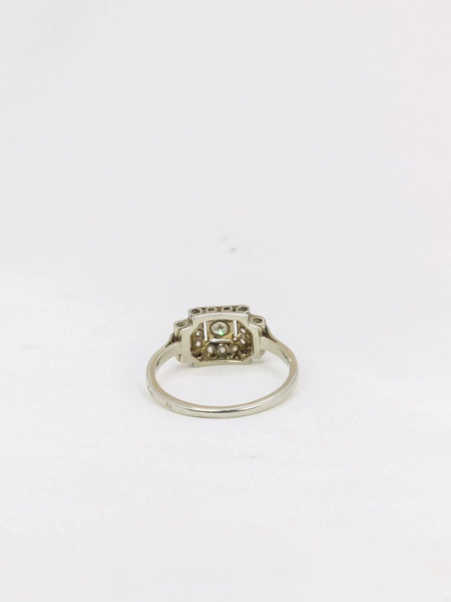 Bague Art Deco gradins or blanc platine diamants 0,15 ct - Castafiore
