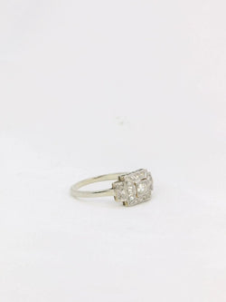 Bague Art Deco gradins or blanc platine diamants 0,15 ct - Castafiore