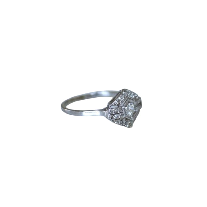Bague Art Déco Hexagonale Diamants et Platine - Castafiore