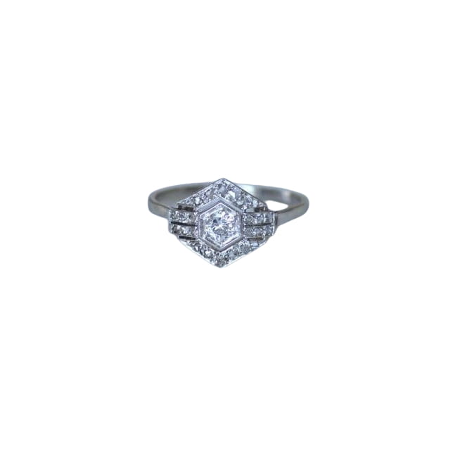 Bague Art Déco Hexagonale Diamants et Platine - Castafiore
