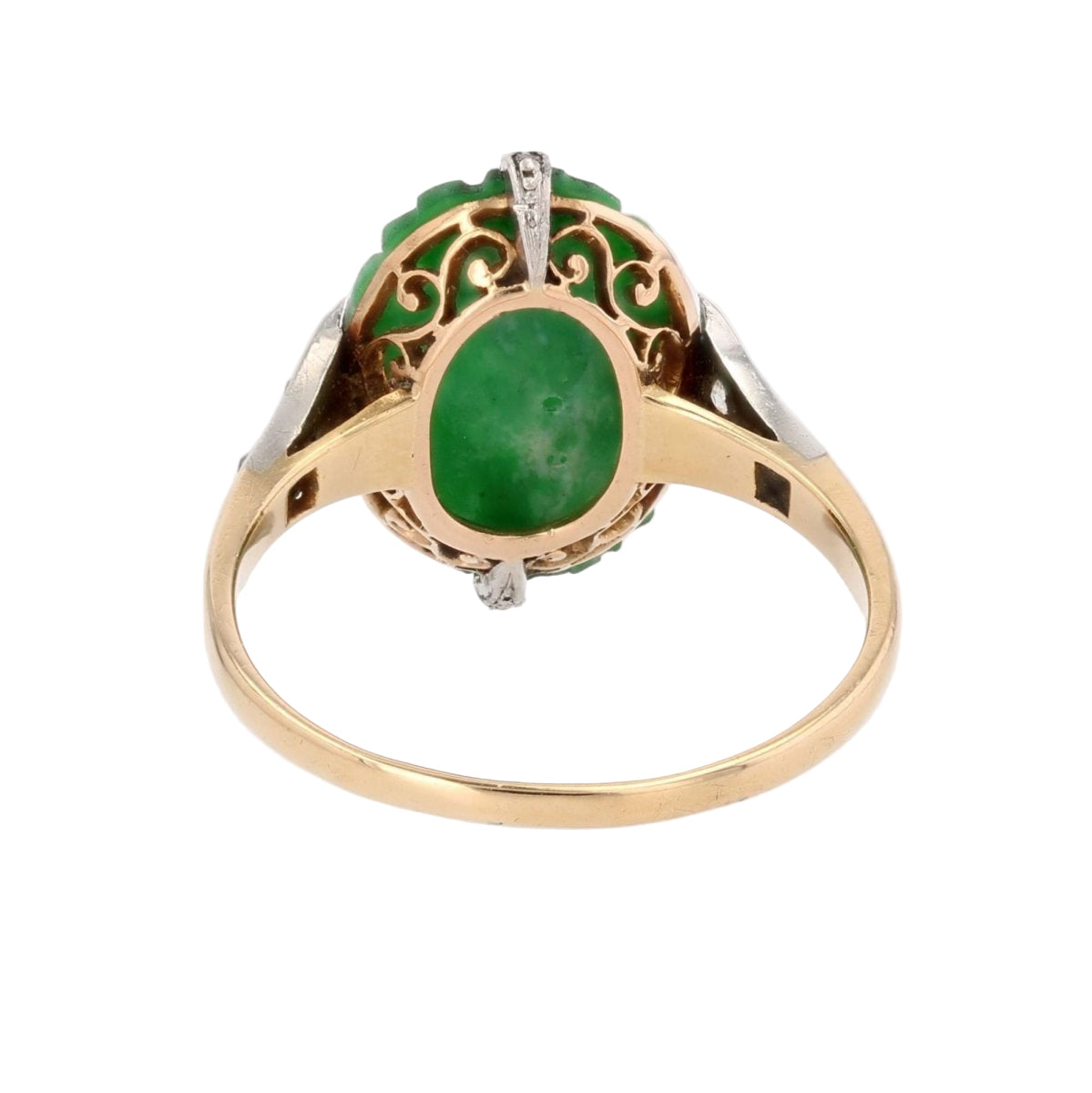Bague Art déco jade et diamants en or jaune et platine - Castafiore