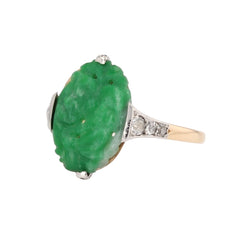 Bague Art déco jade et diamants en or jaune et platine - Castafiore