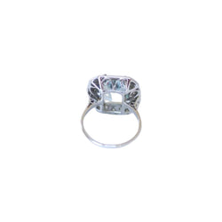 Bague Art Déco Octogonale Aigue - Marine 4,90 Cts et Diamants - Castafiore