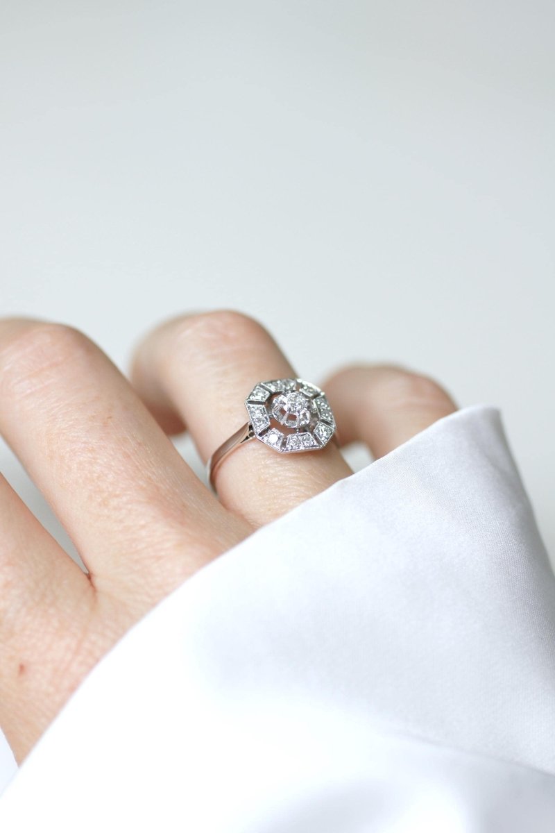 Bague Art Déco Octogonale Diamants 0,60 Ct - Castafiore
