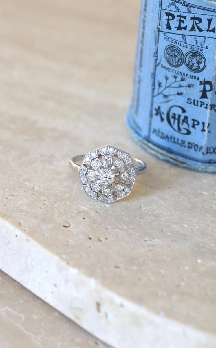 Bague Art Déco Octogonale Diamants - Castafiore