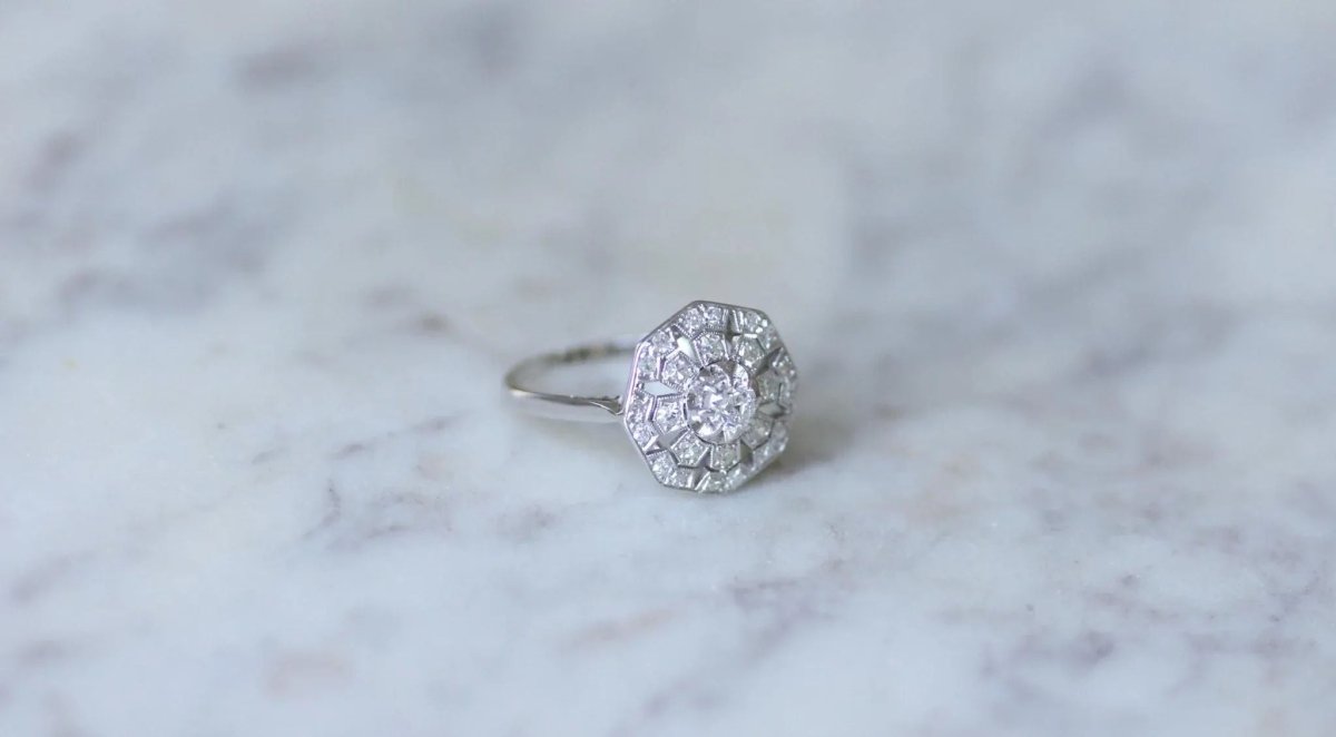 Bague Art Déco Octogonale Diamants - Castafiore