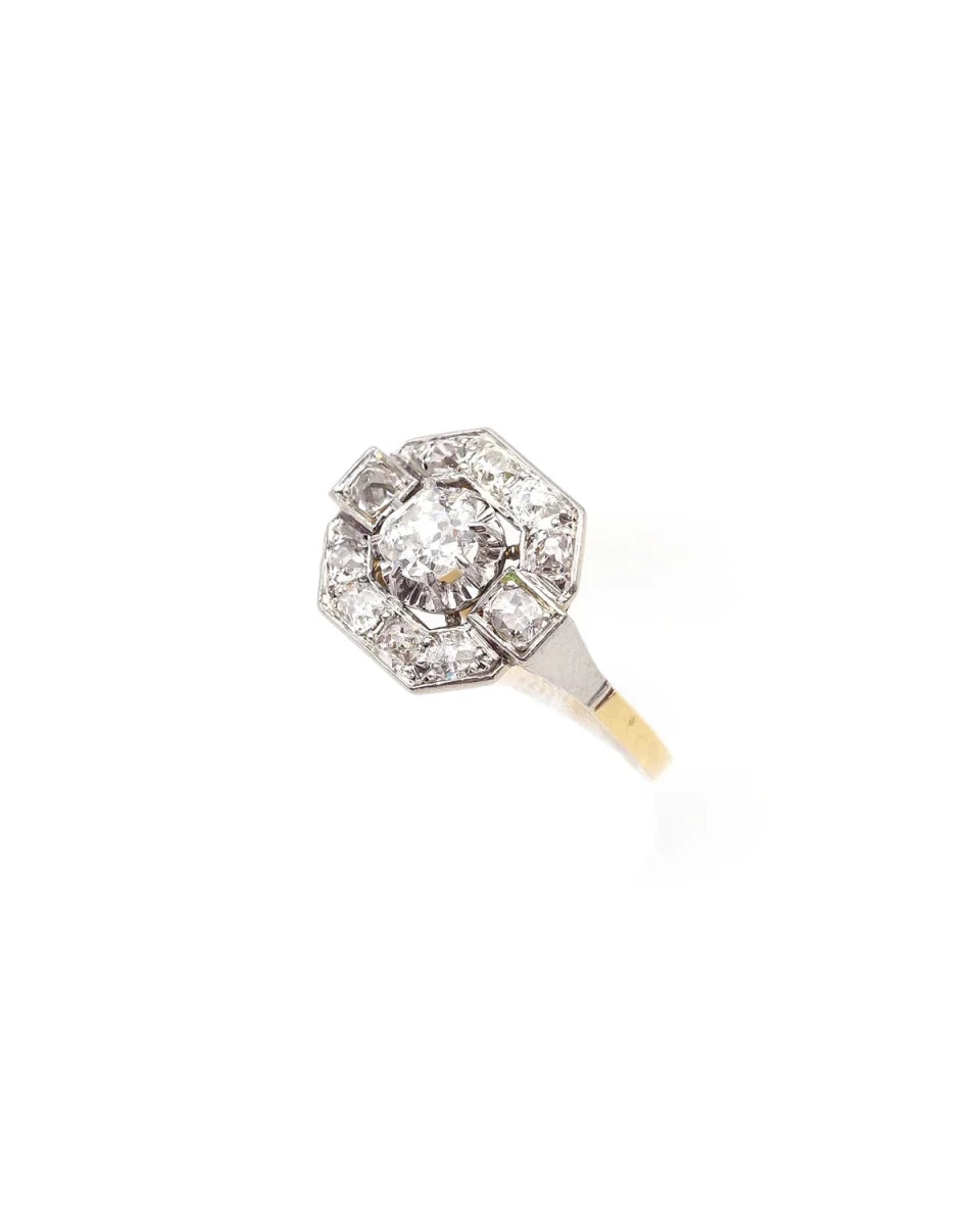 Bague Art Déco octogonale diamants en or - Castafiore