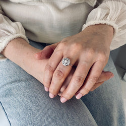 Bague Art Déco octogonale diamants or blanc et platine - Castafiore