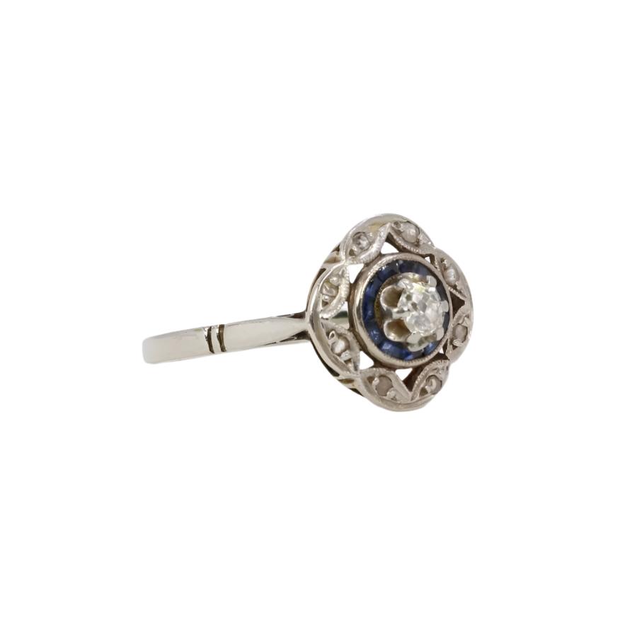 Bague Art Déco or blanc saphirs diamants - Castafiore