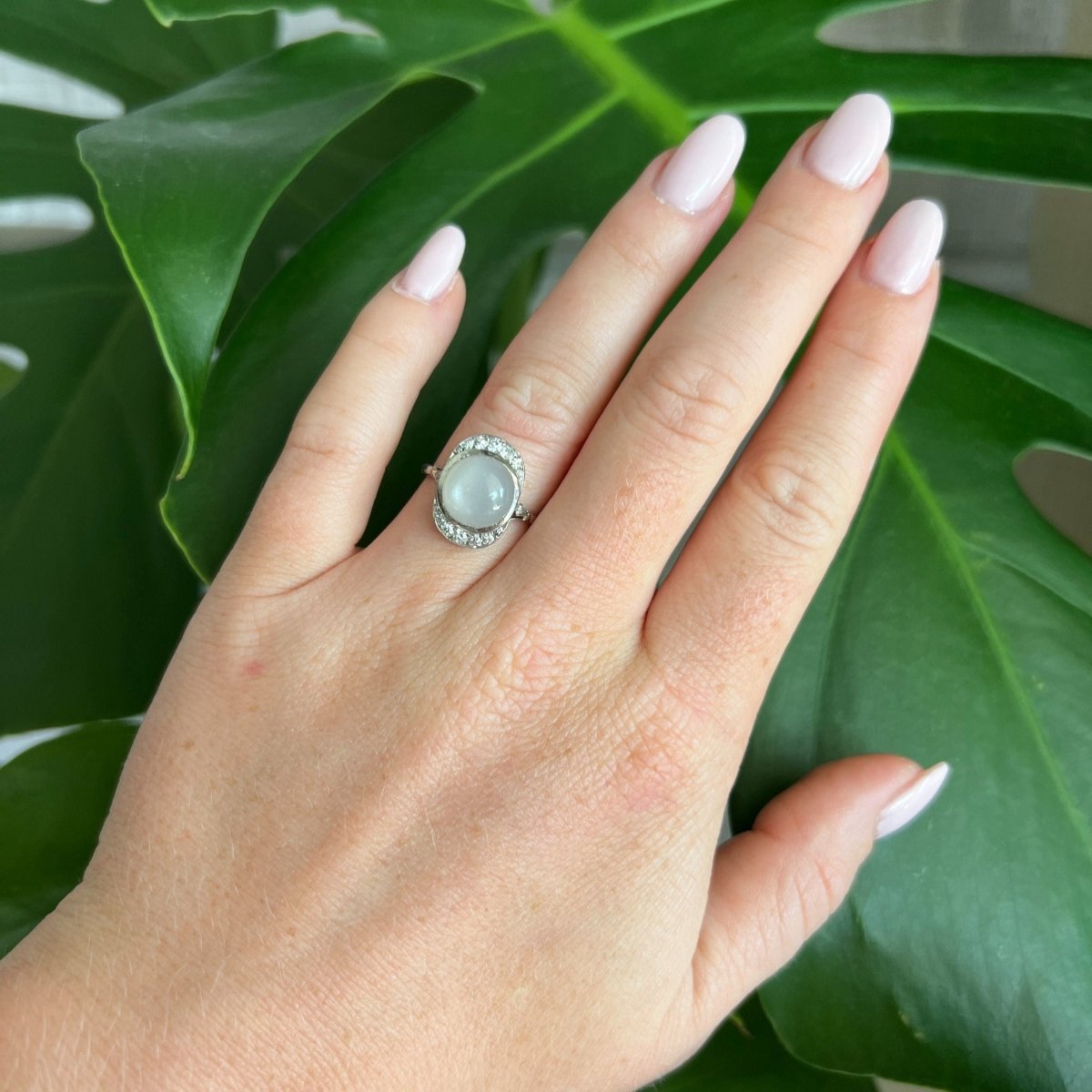 Bague Art Deco Or Pierre de Lune Diamants - Castafiore