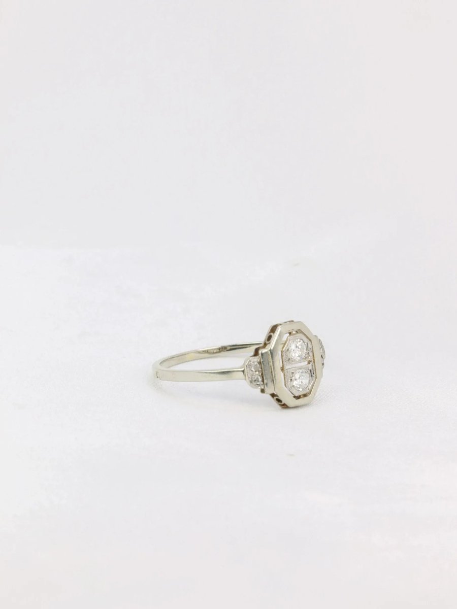 Bague Art Deco or platine diamants taille rose - Castafiore