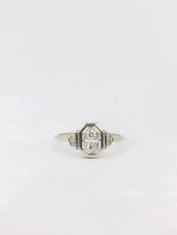 Bague Art Deco or platine diamants taille rose - Castafiore