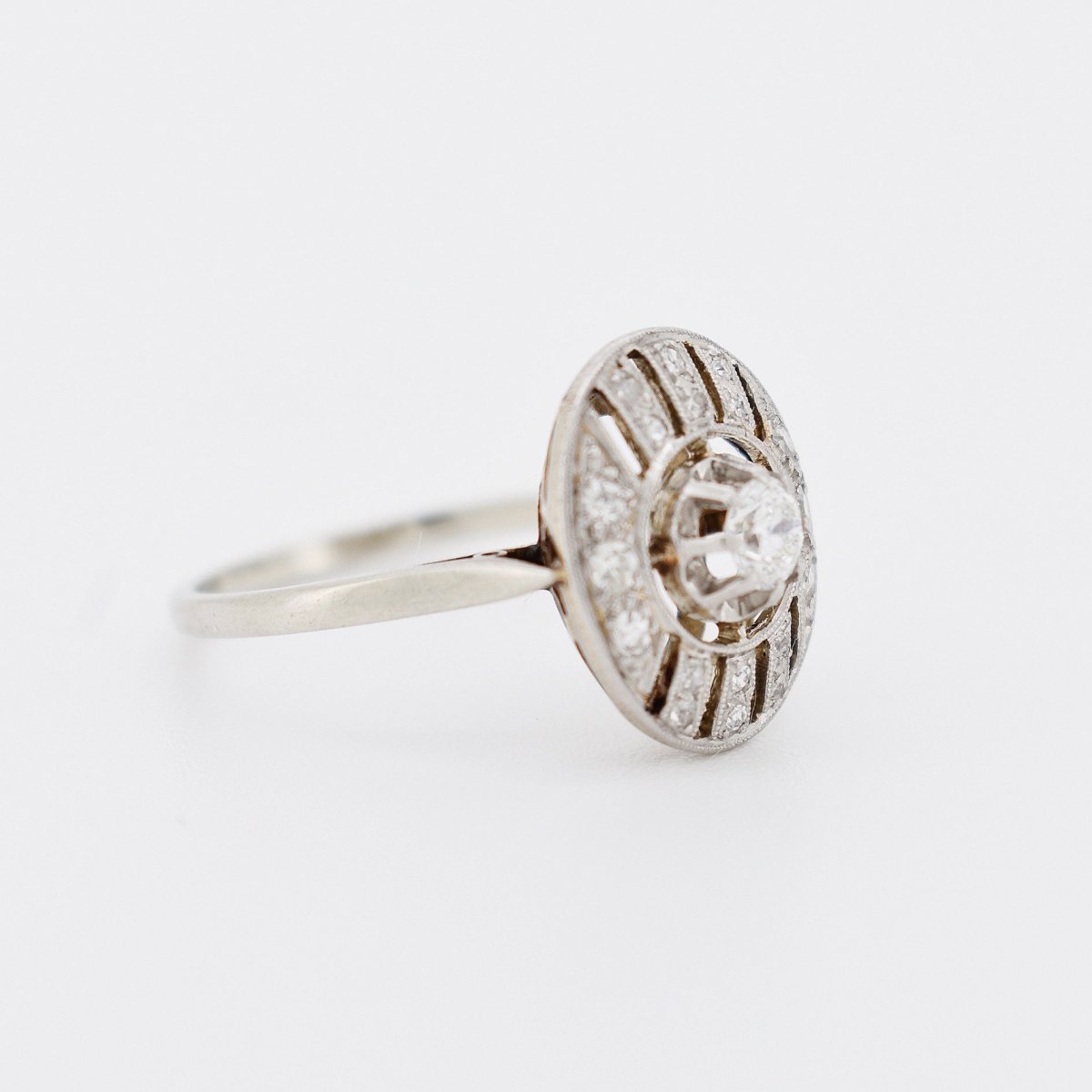 Bague Art Deco Or Platine et Diamants - Castafiore
