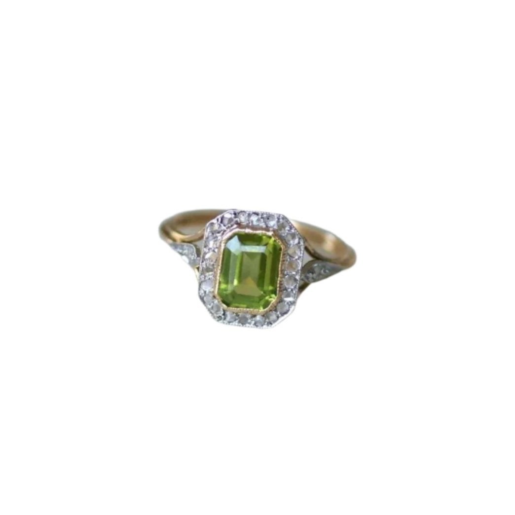 Bague Art Déco Péridot et Diamants - Castafiore