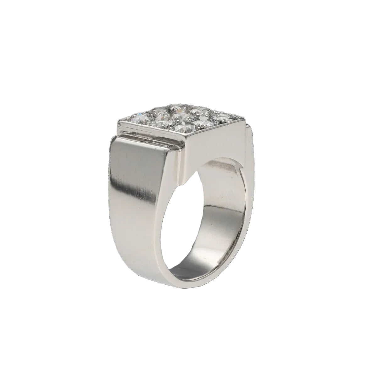 Bague Art Déco – Platine Massif – Diamants Taille Ancienne env. 1,40 ct G-SI – Taille 46/47