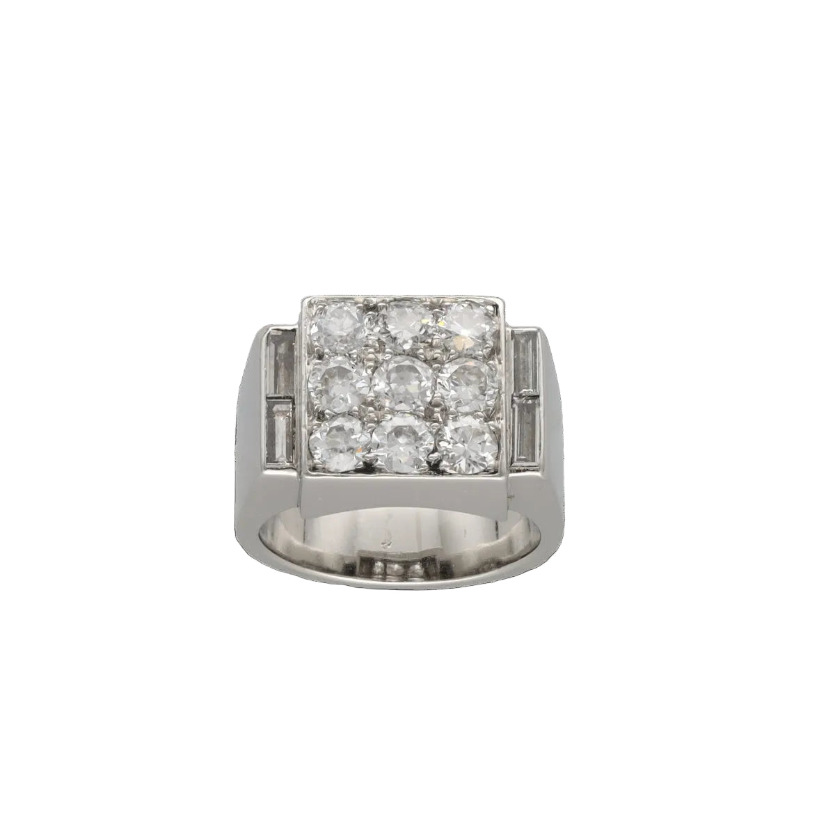 Bague Art Déco – Platine Massif – Diamants Taille Ancienne env. 1,40 ct G-SI – Taille 46/47