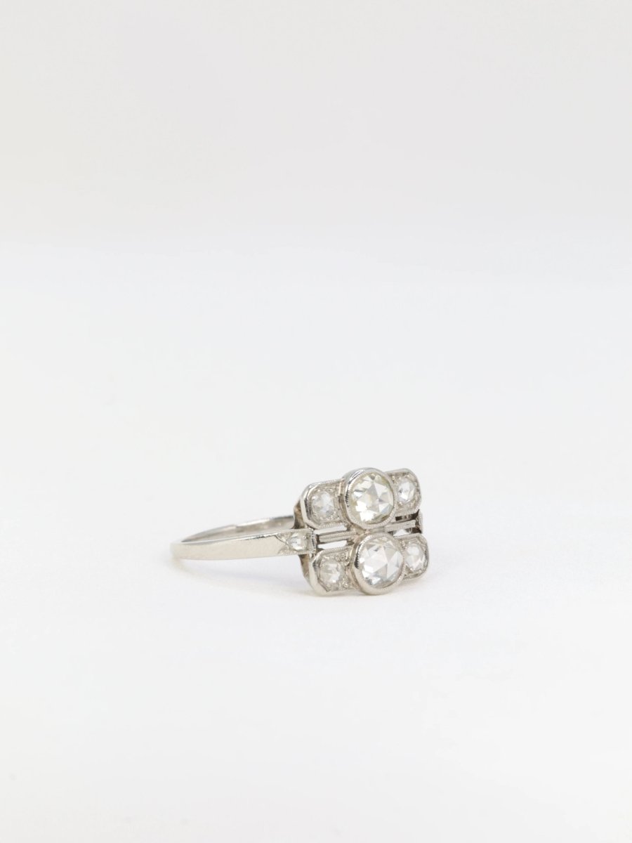 Bague Art Déco Platine et Diamants Taillés en Rose - Castafiore