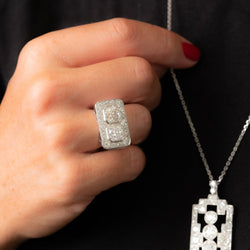 Bague Art déco rectangulaire en or blanc, platine et diamants - Castafiore