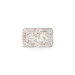 Bague Art déco rectangulaire en or blanc, platine et diamants - Castafiore