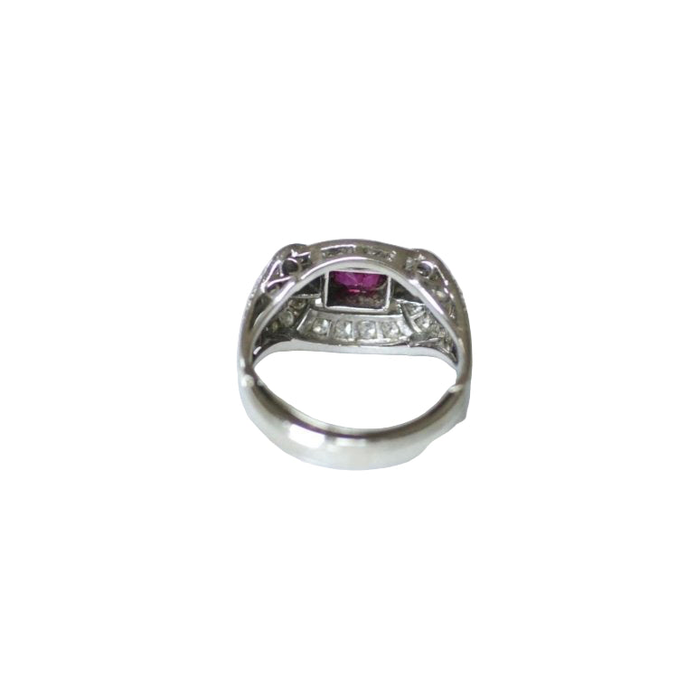 Bague Art Déco Rubis et Diamants sur Platine - Castafiore