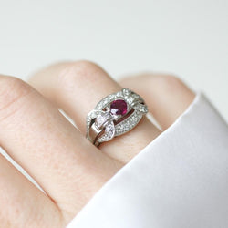 Bague Art Déco Rubis et Diamants sur Platine - Castafiore