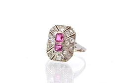 Bague art déco rubis et roses de diamants - Castafiore