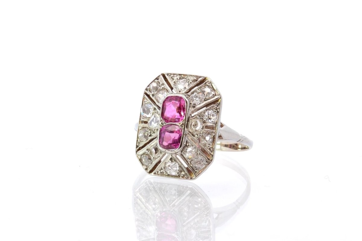 Bague art déco rubis et roses de diamants - Castafiore