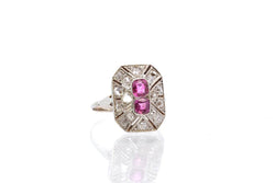 Bague art déco rubis et roses de diamants - Castafiore