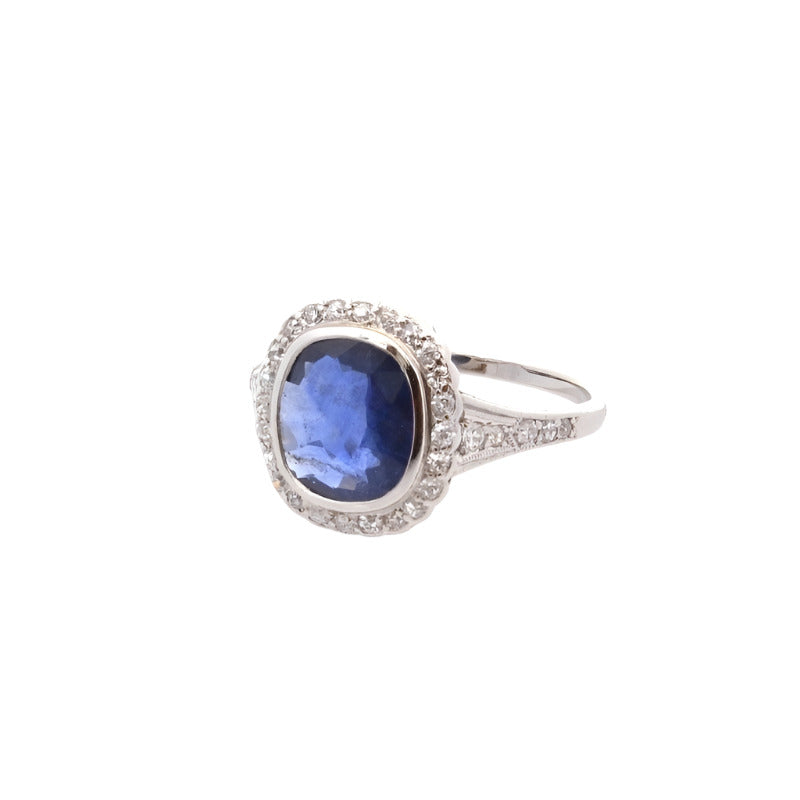 Bague art déco saphir de 2,50cts et diamants - Castafiore