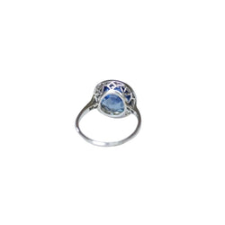 Bague Art Déco Saphir de Ceylan Non Chauffé 4,40 Cts et Diamants - Castafiore