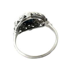 Bague Art Déco saphir diamants en or blanc et platine - Castafiore