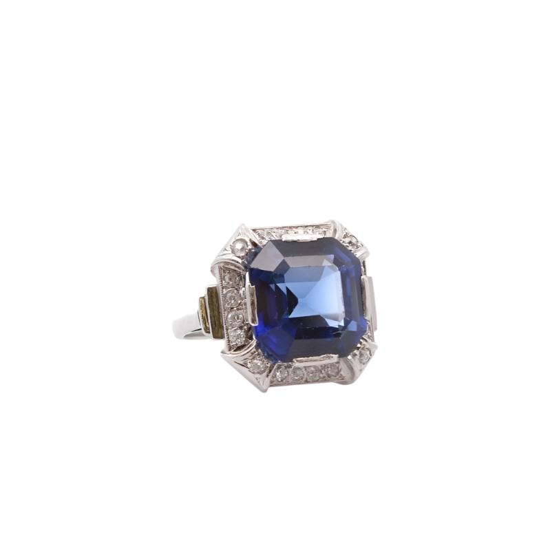 Bague art déco saphir synthétique et diamants - Castafiore