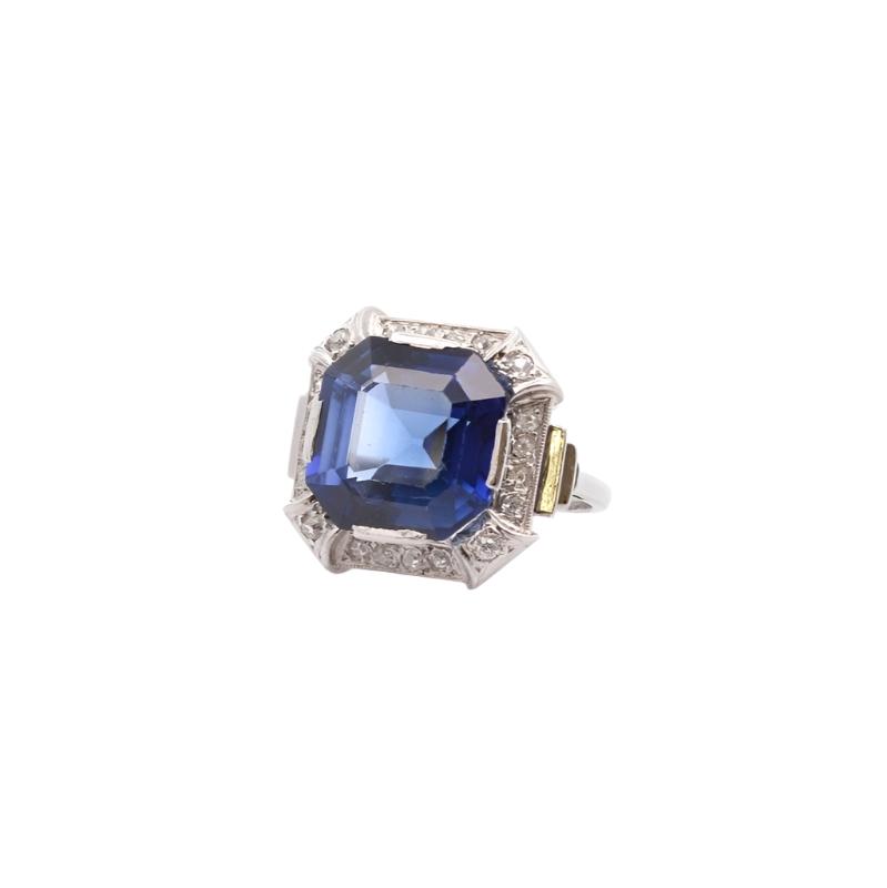 Bague art déco saphir synthétique et diamants - Castafiore