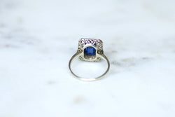 Bague Art Deco Saphir Synthétique Octogonale et Diamants - Castafiore