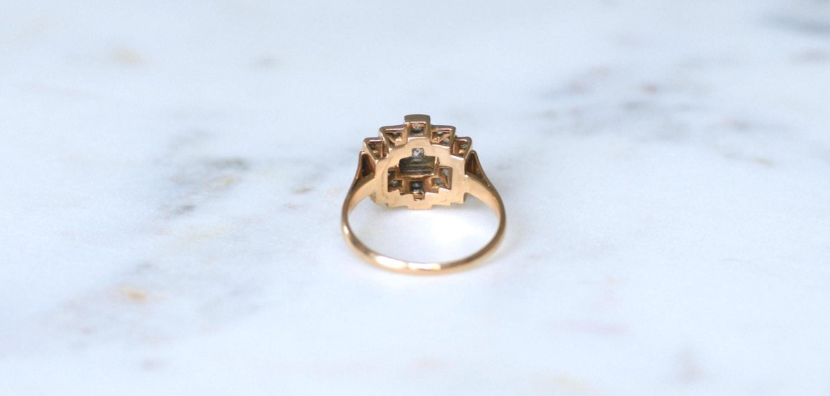 Bague Art Déco Tank Escalier Diamants - Castafiore