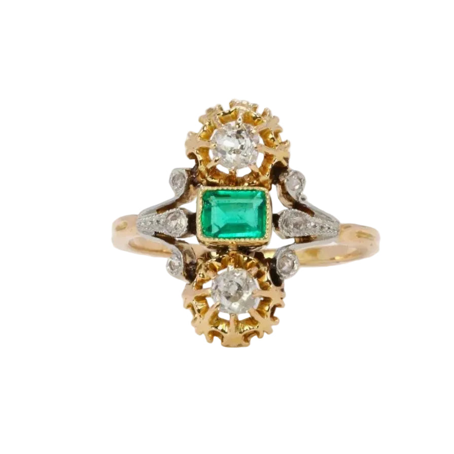 Bague Art Nouveau émeraude diamants - Castafiore