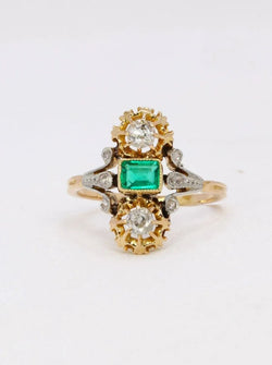 Bague Art Nouveau émeraude diamants - Castafiore