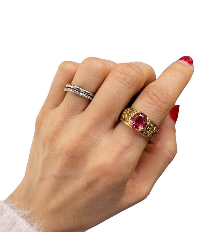 Bague Art Nouveau, en or jaune 18k sertie d’une tourmaline rose - Castafiore