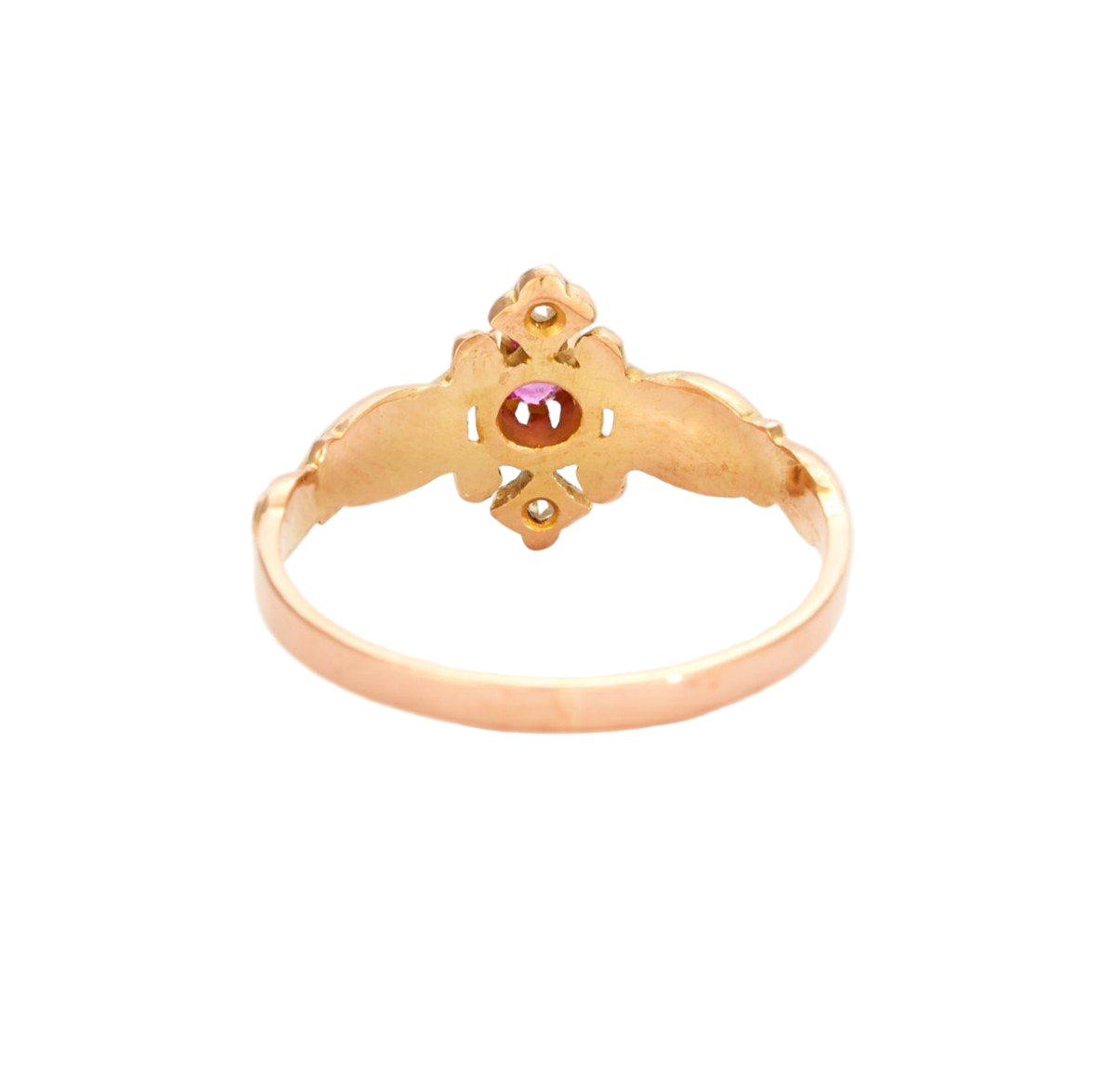 Bague Art Nouveau en or rose et platine avec rubis et diamants - Castafiore