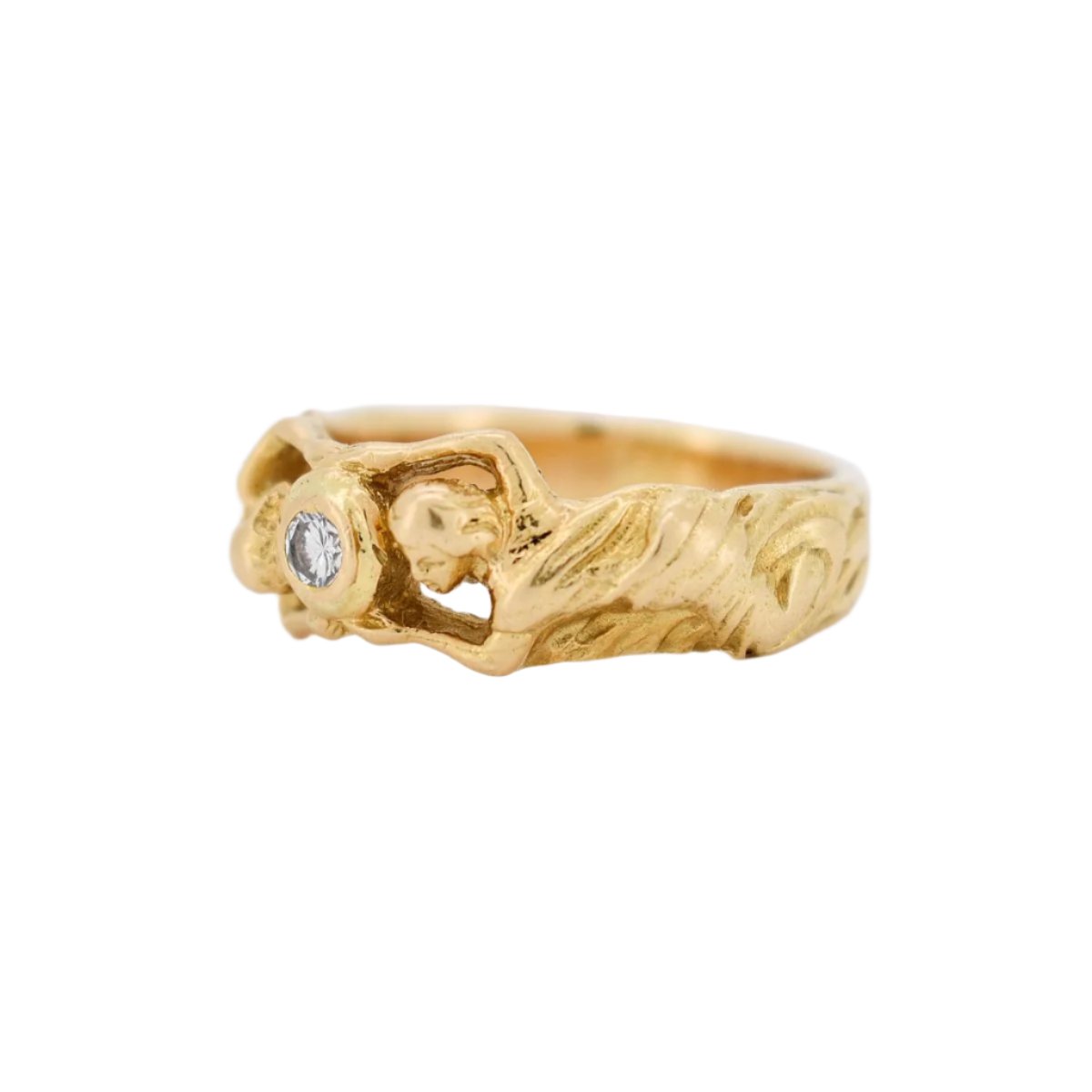 Bague Art Nouveau Or 18 carats et Diamant Décor de Femmes - Castafiore