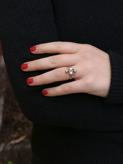 Bague Art Nouveau or diamants taille ancienne perles crème - Castafiore