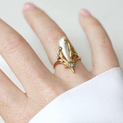 Bague Art Nouveau Perle Fine Baroque Emeraude et Diamants - Castafiore