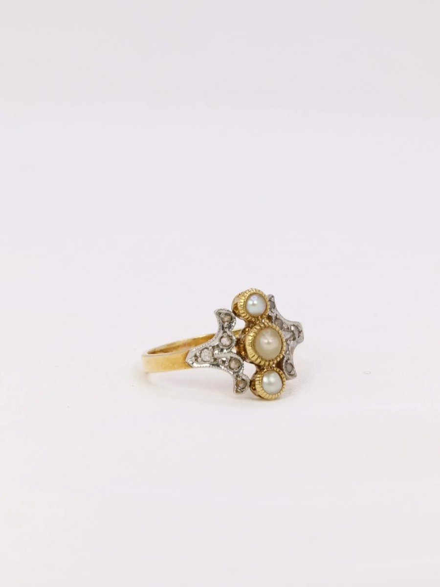 Bague Art Nouveau perles diamants - Castafiore