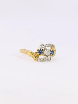 Bague Art Nouveau trilogie or jaune saphir diamants - Castafiore