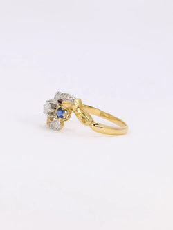 Bague Art Nouveau trilogie or jaune saphir diamants - Castafiore