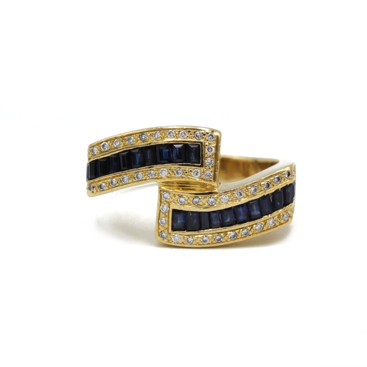 Bague asymétrique en or jaune et diamants saphirs - Castafiore