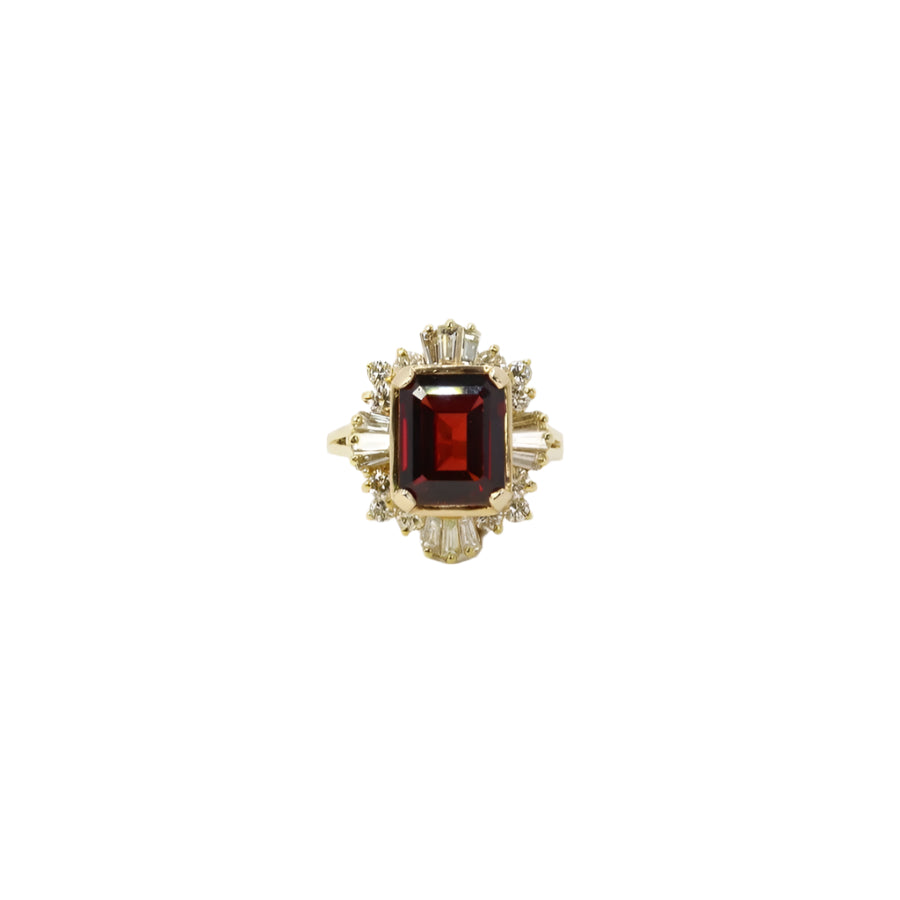 Bague ballerine grenat diamants baguette - Castafiore