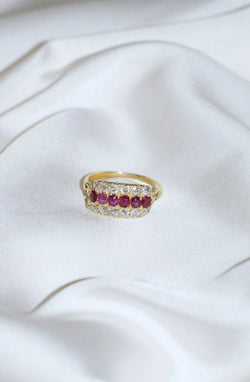 Bague bandeau ancienne rubis et diamants - Castafiore