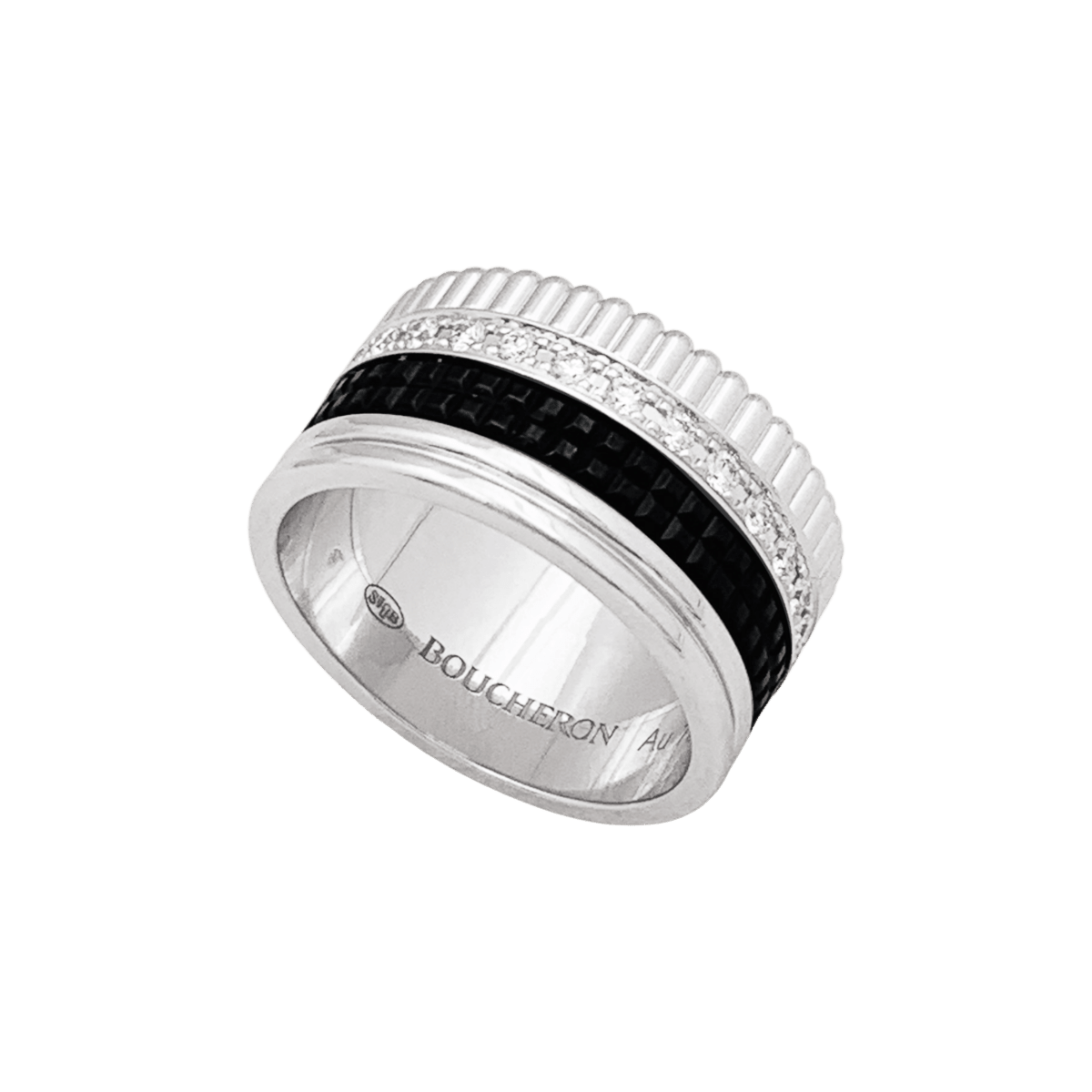 Bague Bandeau BOUCHERON "Quatre Black Édition Large" en or blanc et diamants - Castafiore